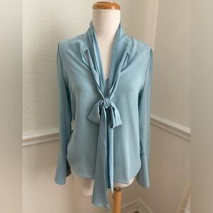 Alice + Olivia Silk Baby Blue Blouse w/ Bow Detail Size S